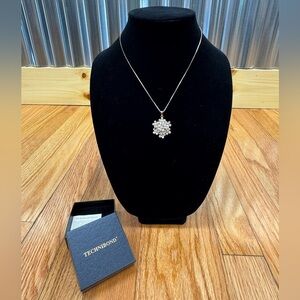 Technibond Gold Necklace with Silver Flower Cluster Pendant